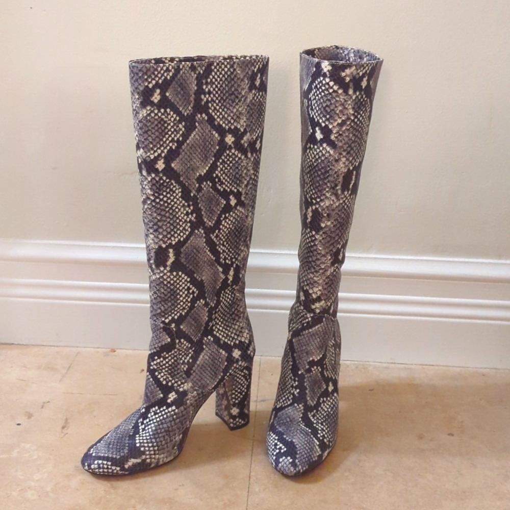 JCrew knee high snake print leather boots sz8